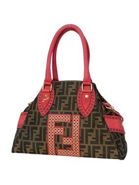 Fendi Etnico Handbag Zucca Pattern Perforated Canvas Brown